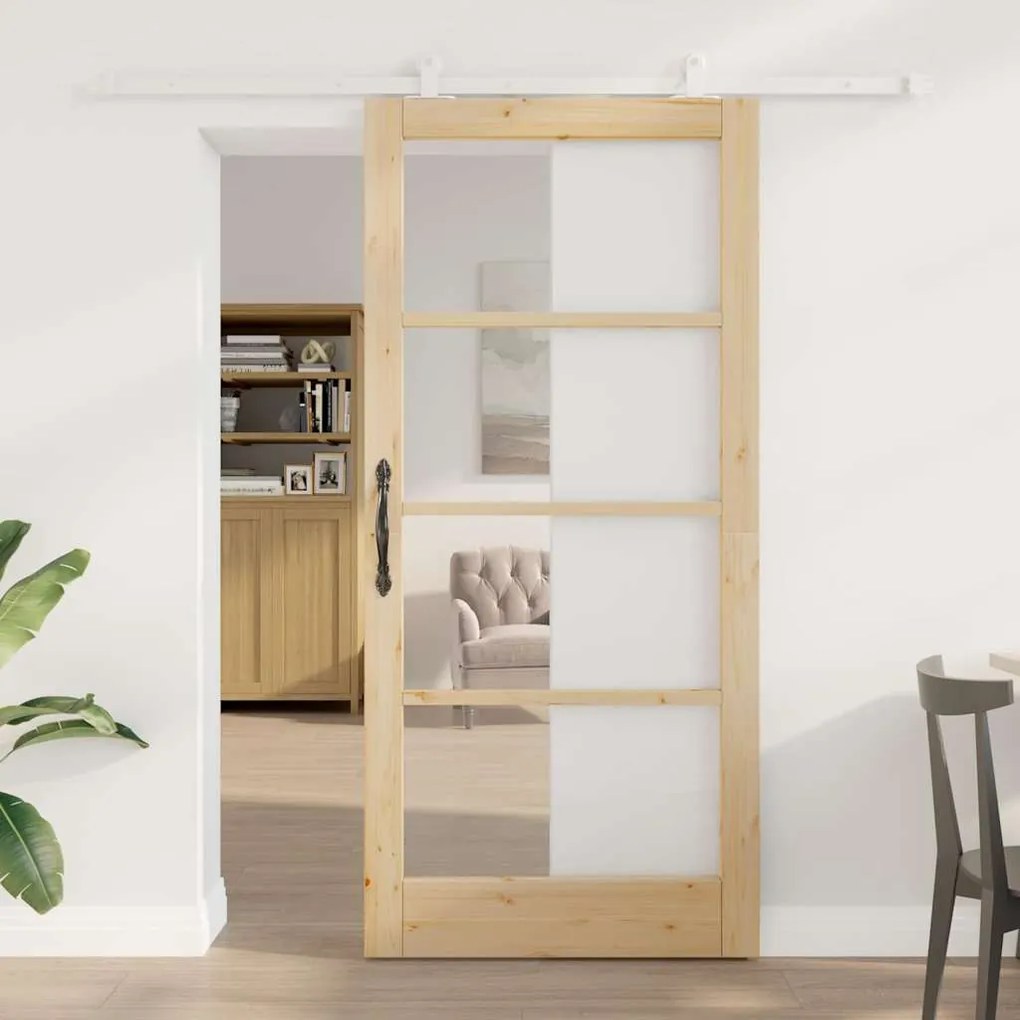 vidaXL Συρόμενη Πόρτα ORKDAL Καφέ 93 x 202 cm Ξύλο και μέταλλο