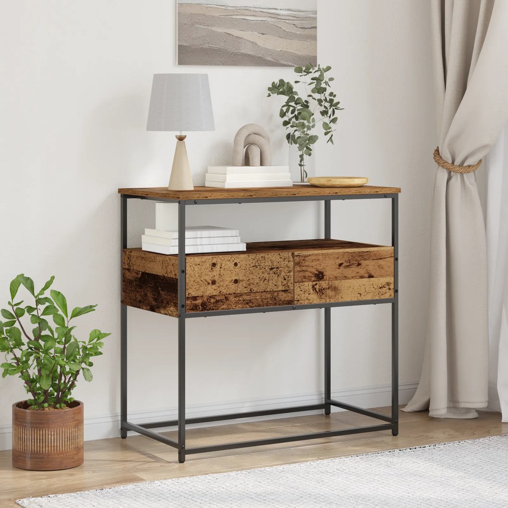vidaXL Τραπέζι κονσόλας Παλιό Ξύλο 75x40x75 εκ. Συνθετικό Ξύλο και Χάλυβας