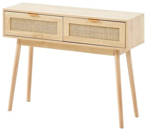 VEVOR Rattan Console Table with 2 Storage Drawers Rattan Sliding Door Natural