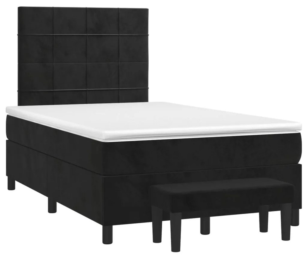 Κρεβάτι Boxspring με Στρώμα Μαύρο 120x190 εκ. Βελούδινο - Μαύρο