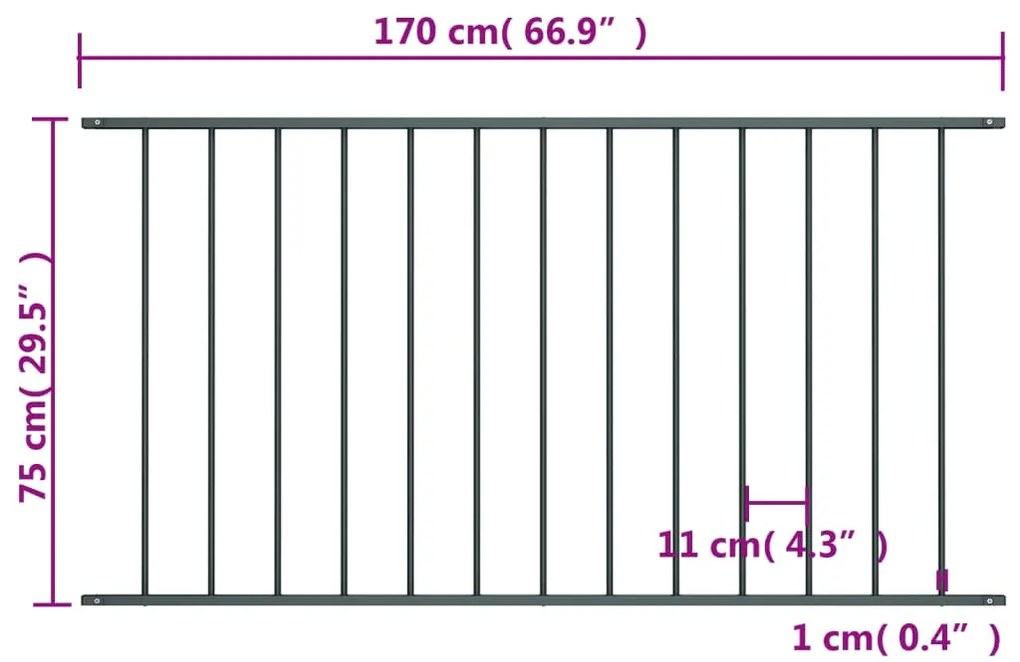 vidaXL Πάνελ Περίφραξης Ανθρακί 1,7x0,75 μ Ατσάλι με Ηλεκτροστατ. Βαφή