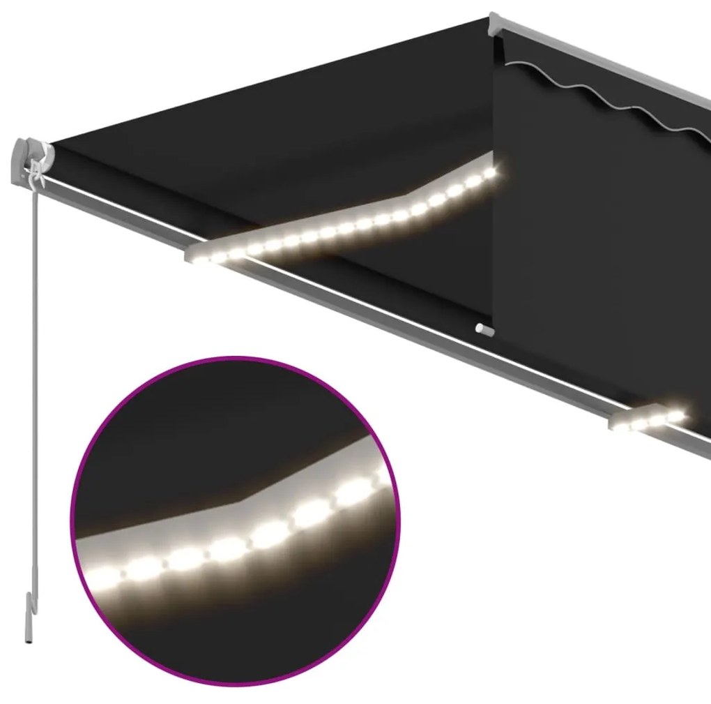vidaXL Τέντα Αυτόματη με Σκίαστρο/LED/Αισθ. Ανέμου Ανθρακί 4,5 x 3 μ.