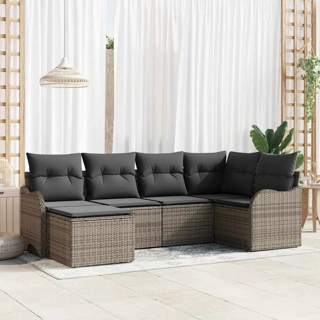 vidaXL Σετ Καναπέ Κήπου με μαξιλάρι 6 pcs Γκρι Πολυ ράταν