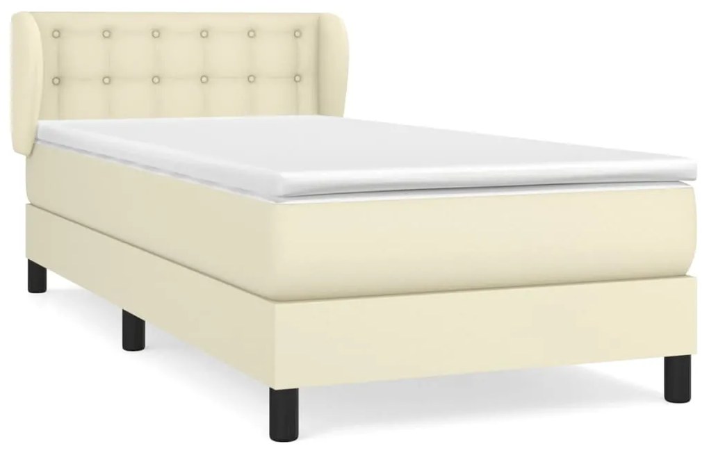 vidaXL Κρεβάτι Boxspring με Στρώμα Κρεμ 90x200 εκ. από Συνθετικό Δέρμα