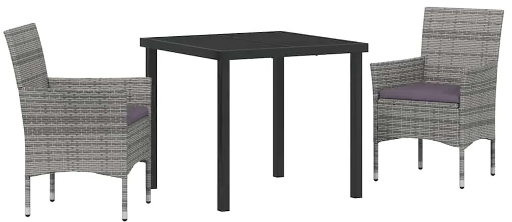 vidaXL Σέτ φαγητού για κήπο με μαξιλάρι 3 pcs Γκρι Πολυ ράταν