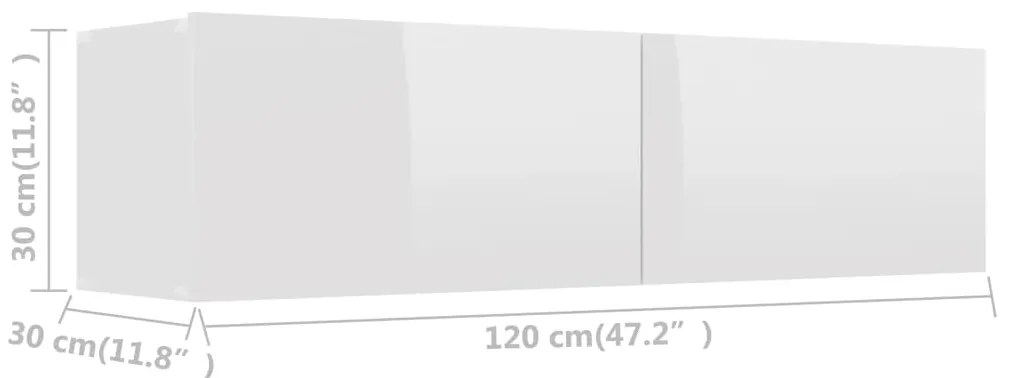 Έπιπλο Τηλεόρασης Γυαλιστερό Λευκό 120x30x30 εκ. από Επεξ. Ξύλο 801496