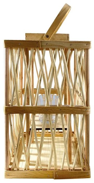 LANTERN SQUARE Φανάρι Κήπου- Βεράντας Ξύλινο, Απόχρωση Φυσικό, με Γυάλινο ποτήρι  24x24x41cm [-Φυσικό-] [-Γυαλί-, -Ξύλο-] Ε2901