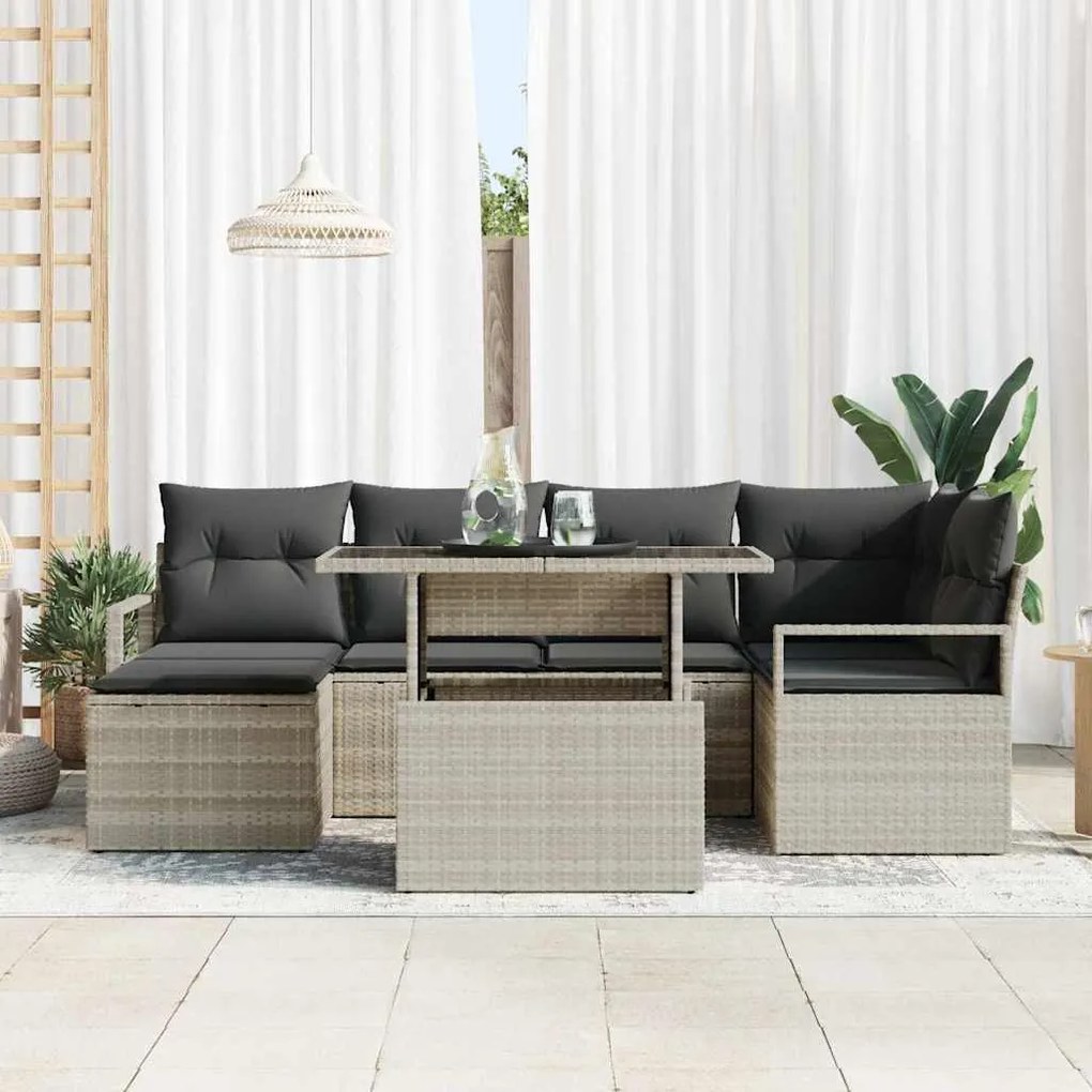 vidaXL Σετ Καναπέ Κήπου με μαξιλάρι 7 pcs Ανοιχτό γκρι