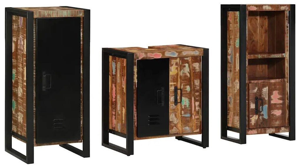 vidaXL Σετ Επίπλων Μπάνιου με συρτάρι 3 pcs Στερεό Ανακτηθέν Ξύλο