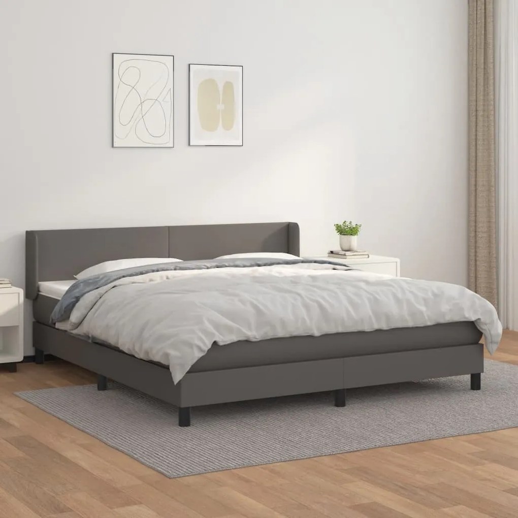 vidaXL Κρεβάτι Boxspring με Στρώμα Γκρι 180x200 εκ. Συνθετικό Δέρμα