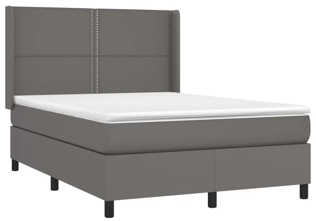 Κρεβάτι Boxspring με Στρώμα &amp; LED Γκρι 140x190 εκ. Συνθ. Δέρμα - Γκρι