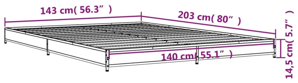 Πλαίσιο Κρεβατιού Καπνιστή Δρυς 140x200εκ. Επεξ. Ξύλο &amp; Μέταλλο - Καφέ