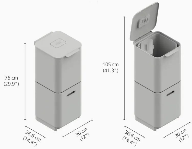 3σε1 Joseph Joseph Totem Compact 30064, 2x20 l, Δοχείο απορριμμάτων 3 l, Κάθετος σχεδιασμός, Ανταλλάξιμα φίλτρα με ενεργό άνθρακα, Μπεζ