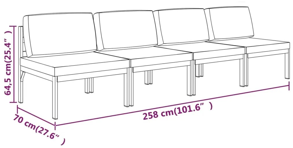 vidaXL Καναπές Κήπου Τετραθέσιος Ανθρακί από Αλουμίνιο με Μαξιλάρια