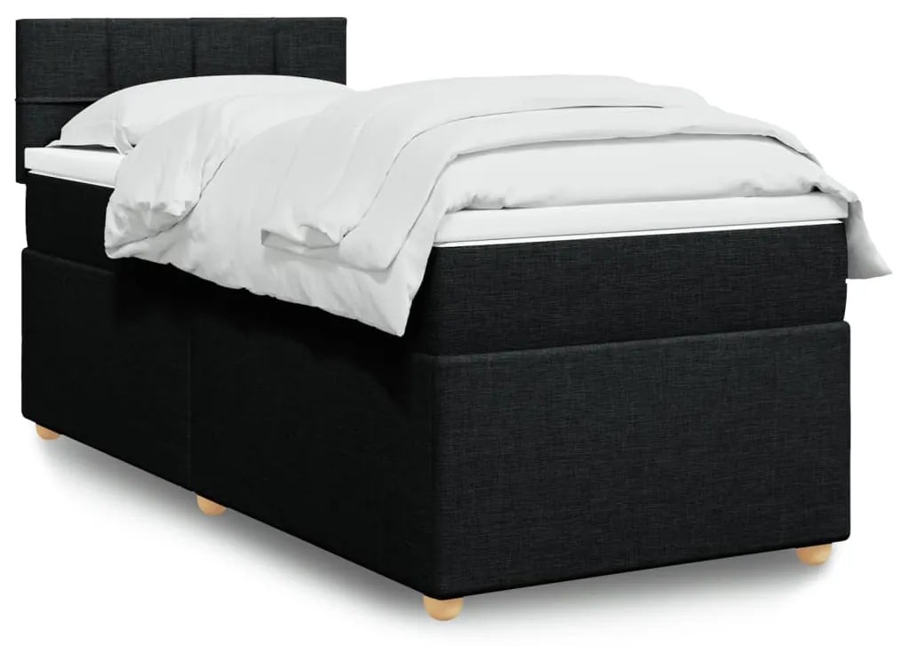 Κρεβάτι Boxspring με Στρώμα Μαύρο 90x200 εκ. Υφασμάτινο