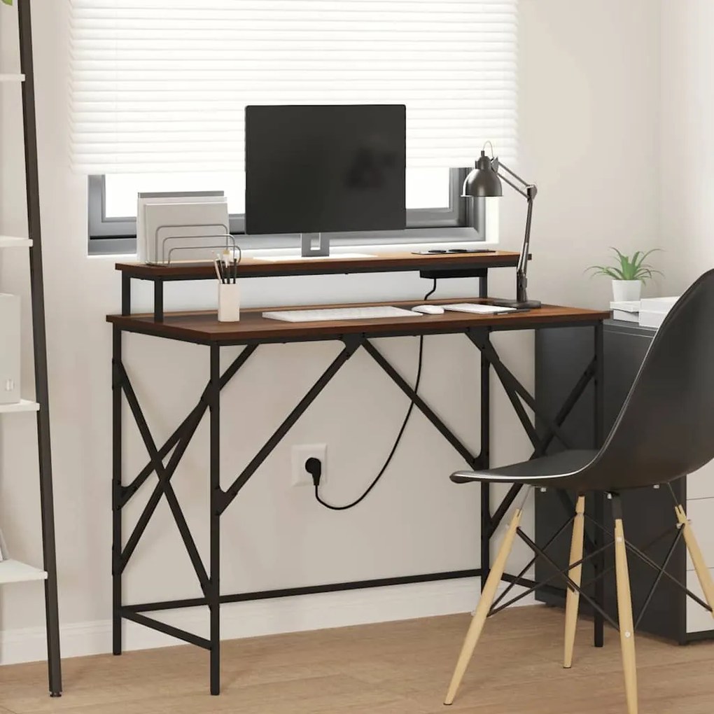 Γραφείο με ράφι Καφέ δρυς 100 x 50 x 86,5 εκ Επεξεργασμένο ξύλο