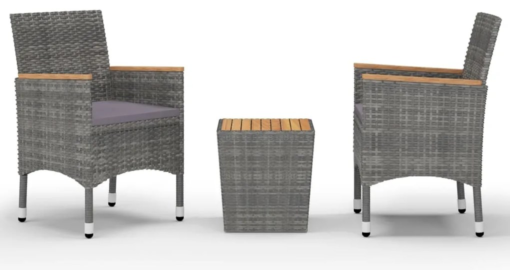 vidaXL Σετ Επίπλων Bistro 3 Τεμαχίων Γκρι Συνθετικό Ρατάν/Ξύλο Ακακίας