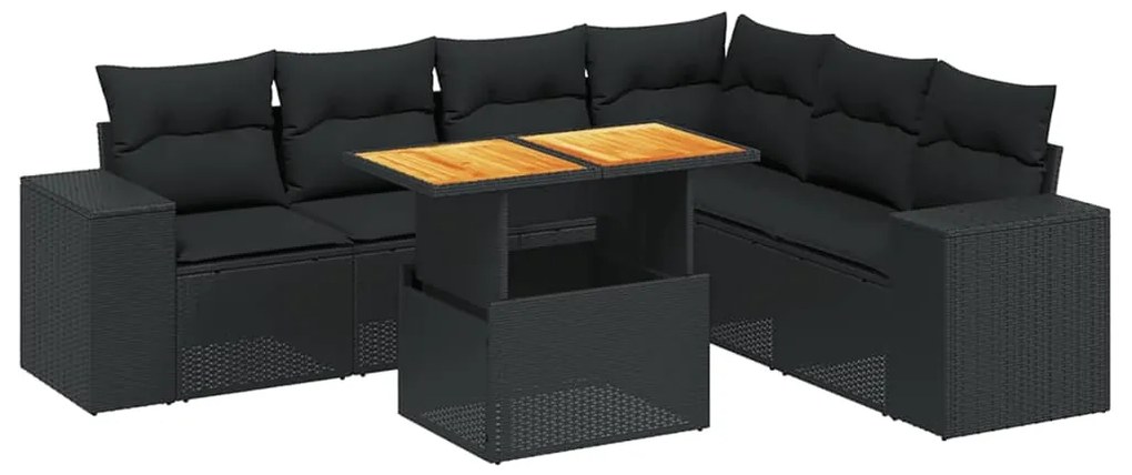 vidaXL Καναπές Σετ 7 Τεμαχίων Μαύρο Συνθετικό Ρατάν με Μαξιλάρια