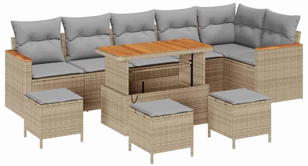 vidaXL Σετ Καναπέ Κήπου με μαξιλάρι 10 pcs Μπεζ Πολυ ράταν