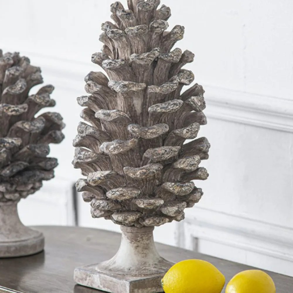 Artekko Pine Cone Διακοσμητικό Γλυπτό Κουκουνάρα Ρητίνης Γκρι (18x18x36)cm Σετ/2 - 77342