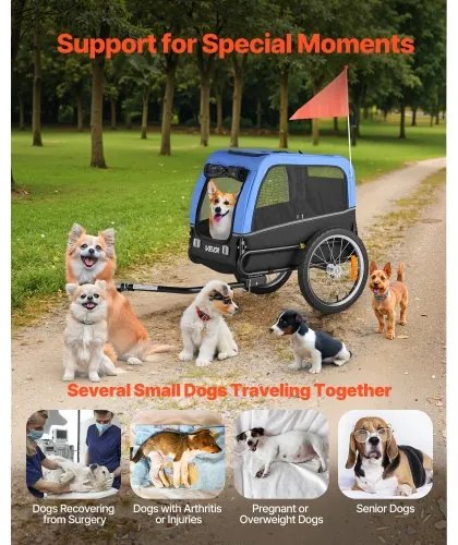 VEVOR Dog Bike Trailer, Supports up to 30 kg, Pet Cart Bicycle Carrier for Small &amp; Medium Dogs, Easy Folding Frame with Quick Release Wheel, Universal Bicycle Coupler, Reflector, Flag, Internal Leash