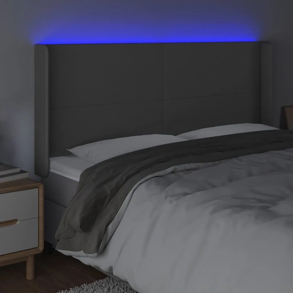 Κεφαλάρι Κρεβατιού LED Γκρι 163x16x118/128 εκ. Συνθετ. Δέρμα - Γκρι