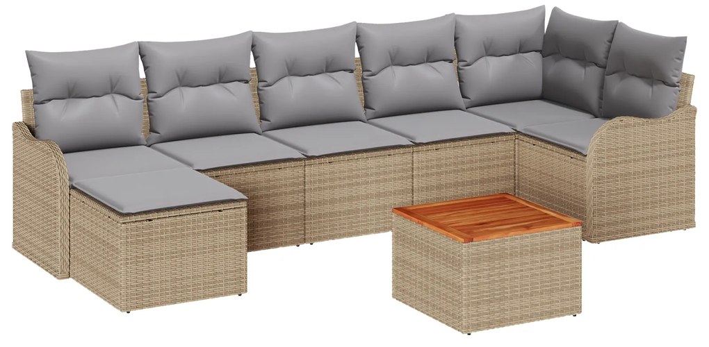 vidaXL Σετ Καναπέ Κήπου 8 pcs Beige, ανοιχτό γκρι Μεγάλο Ρατάν