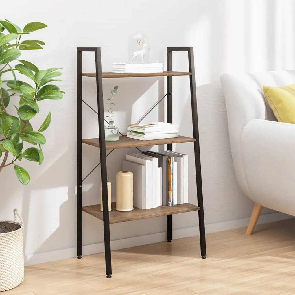vidaXL Ραφιέρα 3 Επιπέδων Σκούρο Καφέ &amp; Μαύρο 56 x 35 x 108 εκ.