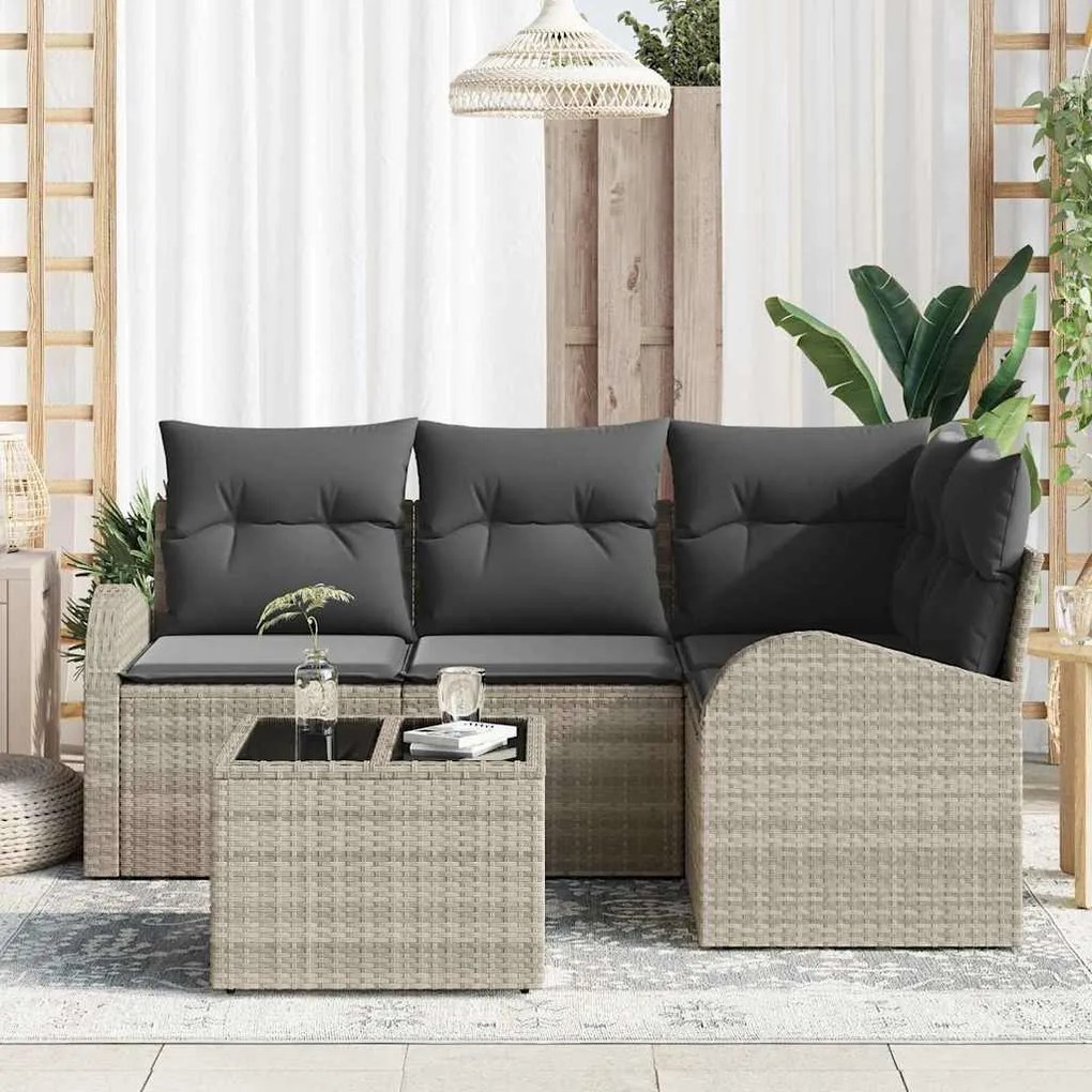 vidaXL Σετ Καναπέ Κήπου με μαξιλάρι 5 pcs Ανοιχτό γκρι Πολυ ράταν