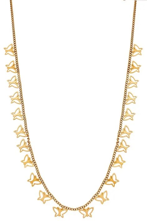 Κολιέ Senza Gold Plated Stainless Steel, Aλυσίδα με πεταλούδες