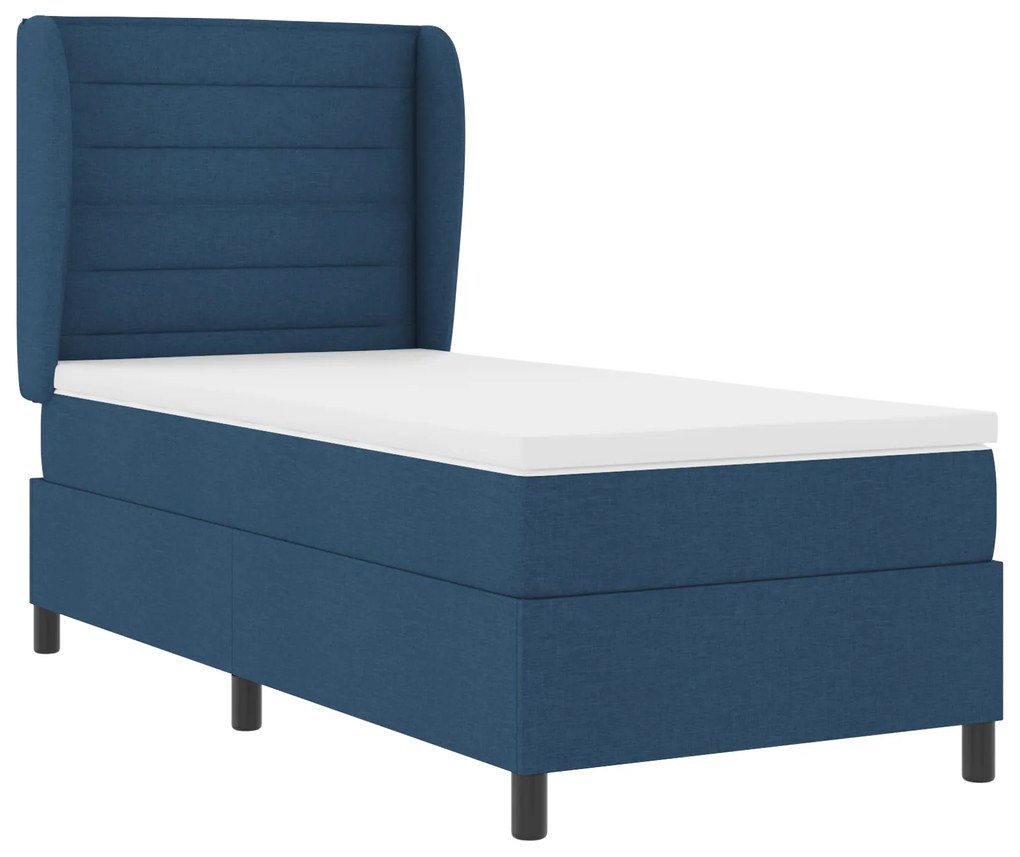 vidaXL Κρεβάτι Box Spring με Στρώμα Μπλε 90x200 εκ. Υφασμάτινο