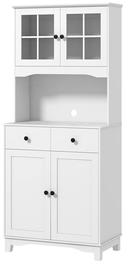 HOMCOM Ανεξάρτητο ντουλάπι κουζίνας με πάγκο εργασίας για φούρνο μικροκυμάτων, καφετιέρα, ντουλάπια, γυάλινες πόρτες, Λευκό