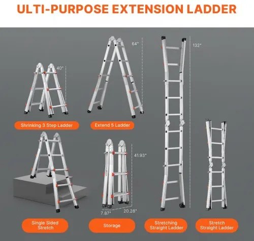 VEVOR Telescoping Ladder A Frame 10 FT Extension Multi-Function for Homework