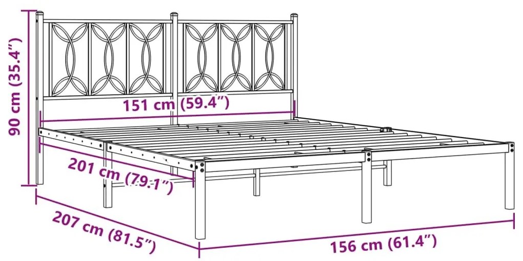 Πλαίσιο Κρεβατιού με Κεφαλάρι Λευκό 150 x 200 εκ. Μεταλλικό - Λευκό