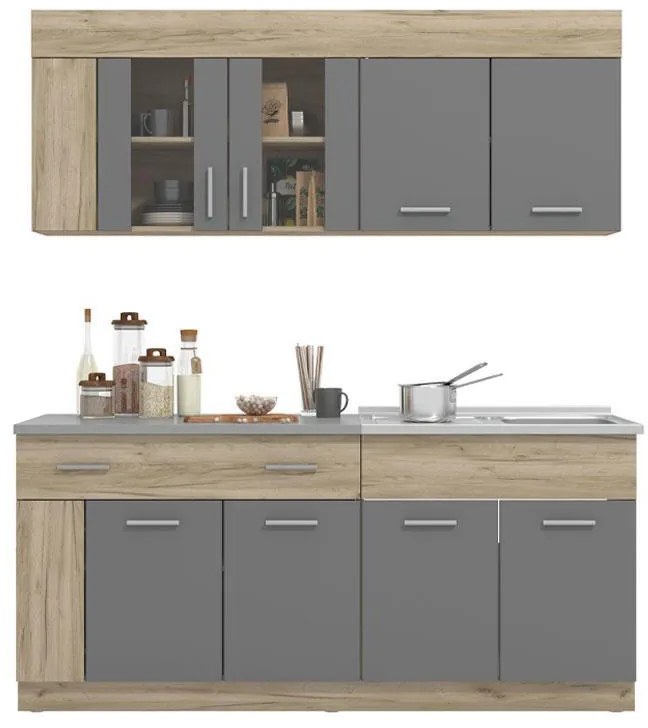Σύνθεση κουζίνας LEONA 180 Grey oak - Γκρί 180x60x200 εκ. 180x60x200 εκ.