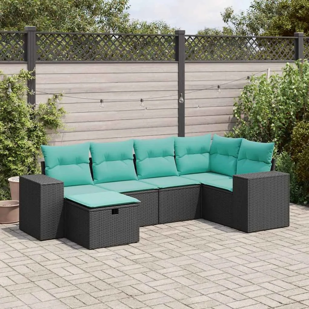 vidaXL Καναπές Κήπου 6 Τεμαχίων Μαύρο από Συνθετικό Ρατάν με Μαξιλάρια