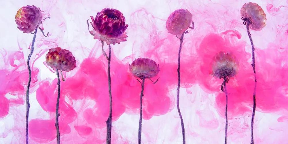 Εικόνα λουλουδιών με ροζ ατμό - 100x50