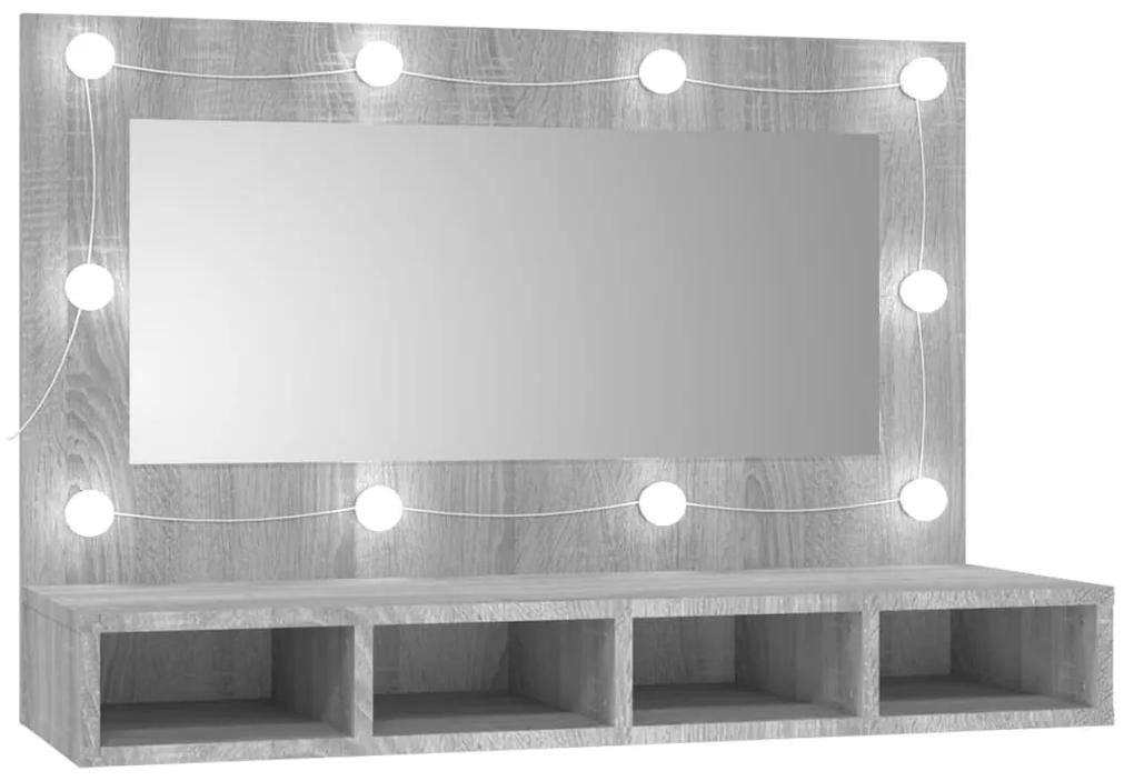 vidaXL Έπιπλο Καθρέπτη με LED Γκρι Sonoma 90x31,5x62 εκ.