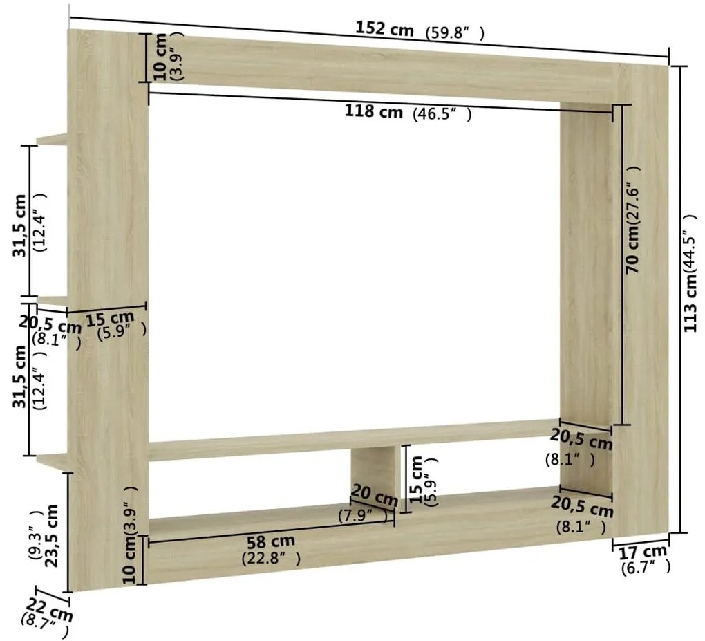 Έπιπλο Τηλεόρασης Sonoma Δρυς 152x22x113 εκ. Επεξεργασμένο Ξύλο - Καφέ