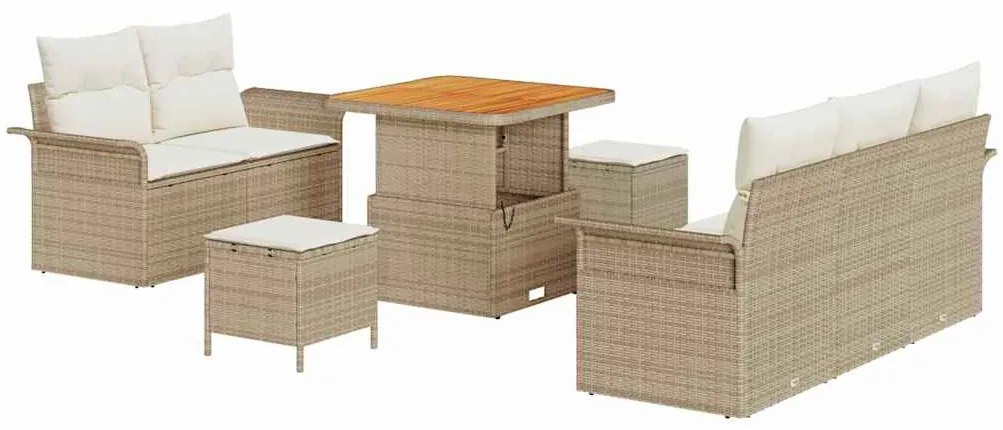 vidaXL Σετ Καναπέ Κήπου Ρυθμιζόμενο ύψος 8 pcs Μπεζ συνθετικό ρατάν