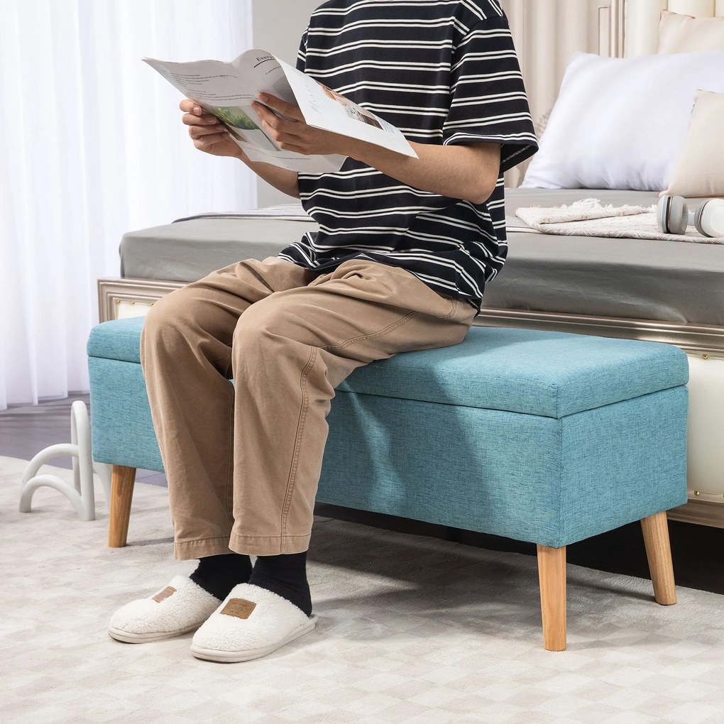 Πάγκος HOMCOM με αποθηκευτικό χώρο, έως 220 kg, όψη λινό, 110x39x45cm, Μπλε