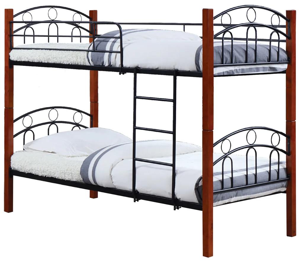 Κρεβάτι Κουκέτα NORTON Μεταλλικό/Ξύλινο Μαύρο/Καρυδί 97x201x160cm