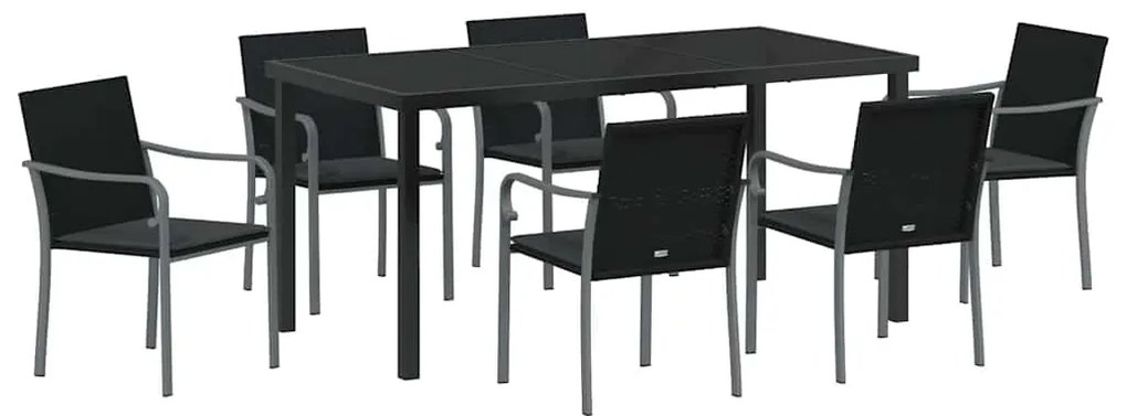 vidaXL Σέτ φαγητού για κήπο 7 pcs Μαύρο Πολυ ράταν