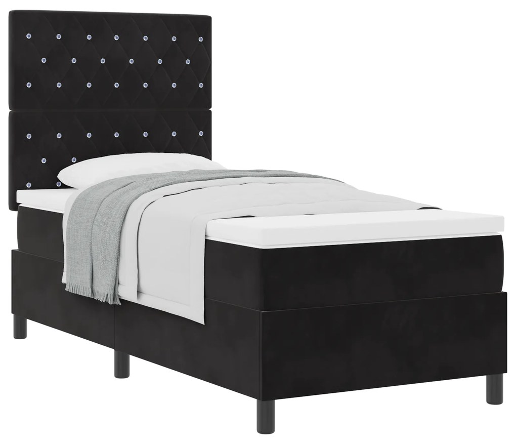 vidaXL Κρεβάτι Box Spring με στρώμα Μαύρο 100x200 εκ. Βελούδο