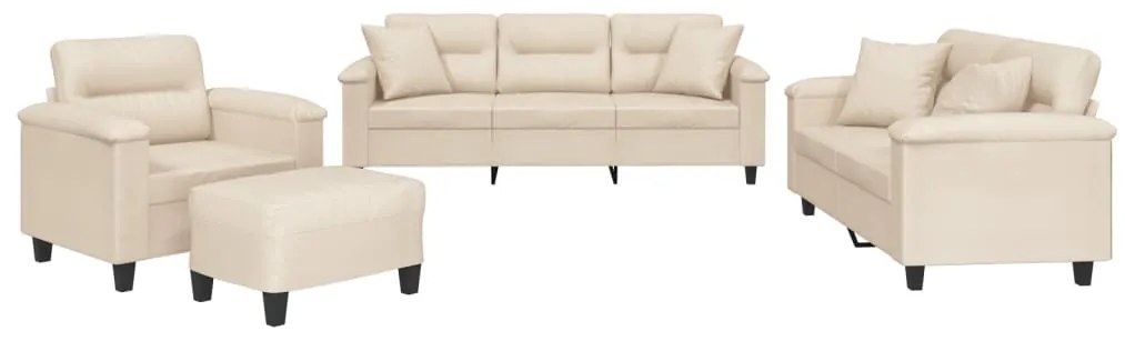 Σετ Σαλονιού 4 Τεμαχίων Μπεζ από Ύφασμα Μικροϊνών με Μξιλάρια 3202313