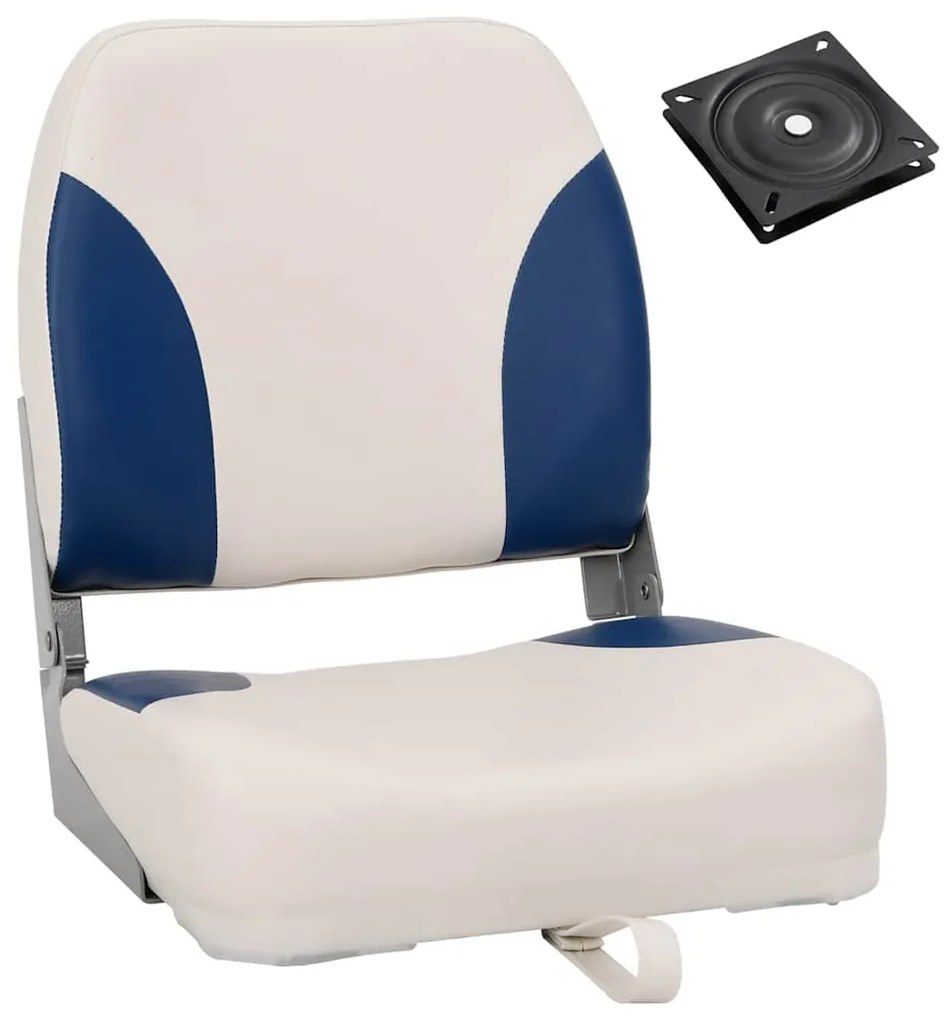 vidaXL Πτυσσόμενο Κάθισμα Σκάφους 1 Σετ με Μπλε-λευκό Μαξιλάρι