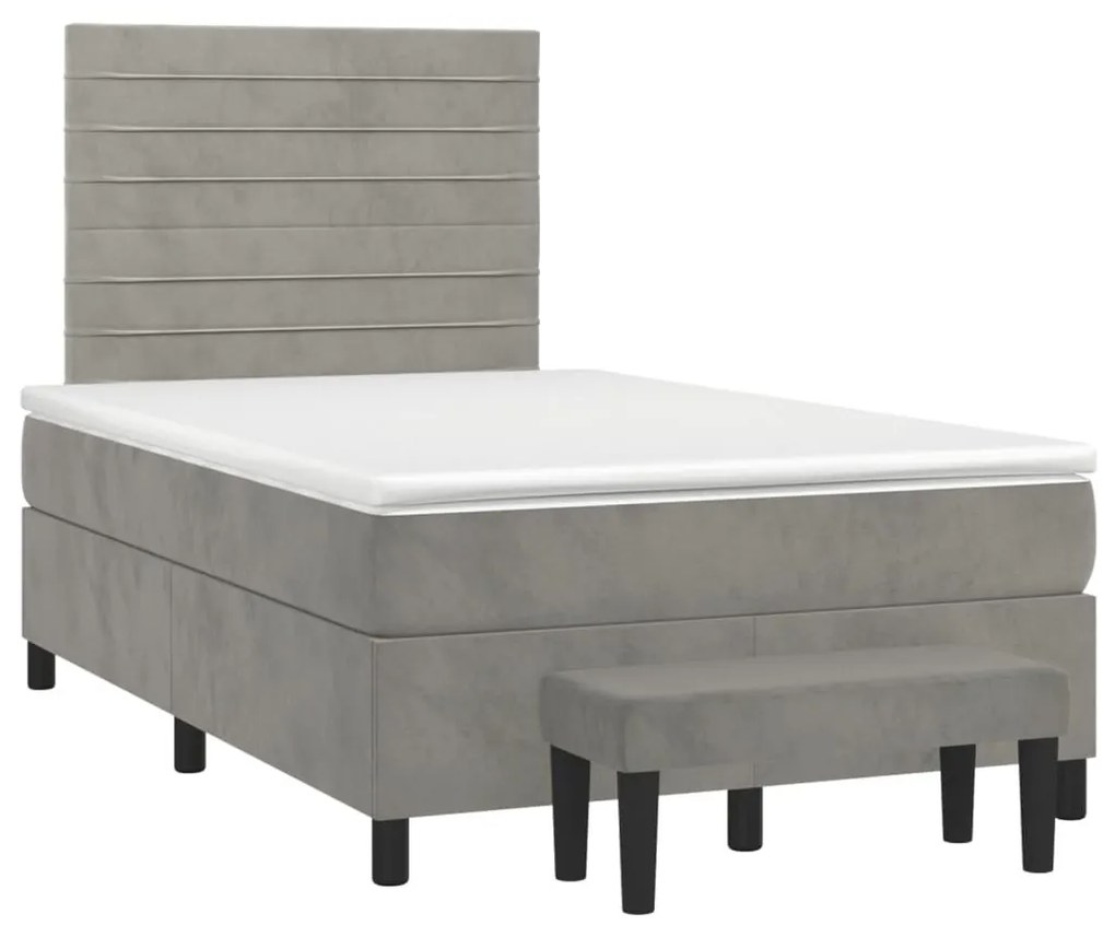 Κρεβάτι Boxspring με Στρώμα Ανοιχτό Γκρι 120x190 εκ. Βελούδινο - Γκρι