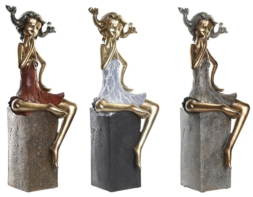 Διακοσμητική Φιγούρα DKD Home Decor 16 x 12 x 37 cm Γυναίκα Κόκκινο Γκρι Μπλε (3 Μονάδες)