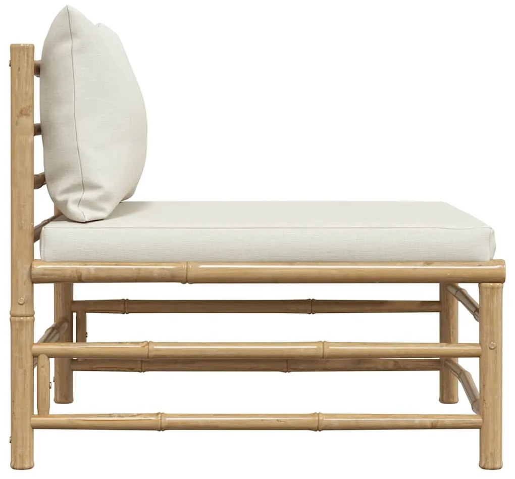 vidaXL Καναπές Κήπου Μεσαίος από Μπαμπού με Λευκά Κρεμ Μαξιλάρια