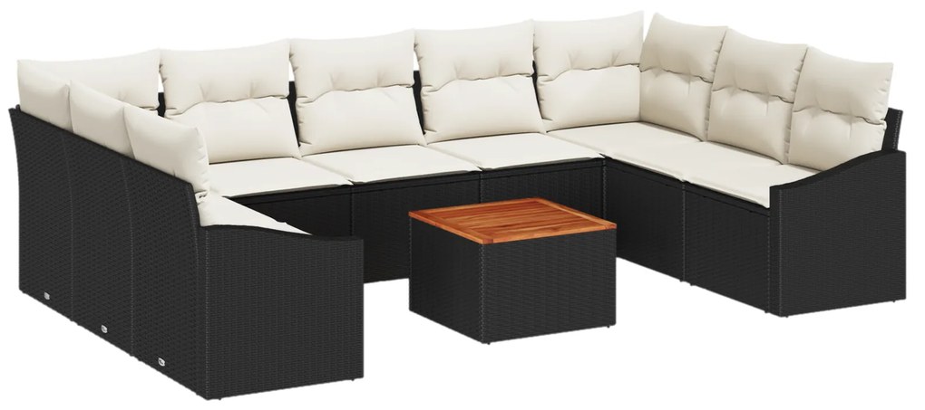 vidaXL Σετ Καναπέ Κήπου 10 pcs Μαύρος, λευκός 55 x 55 x 37 εκ Ρατάν